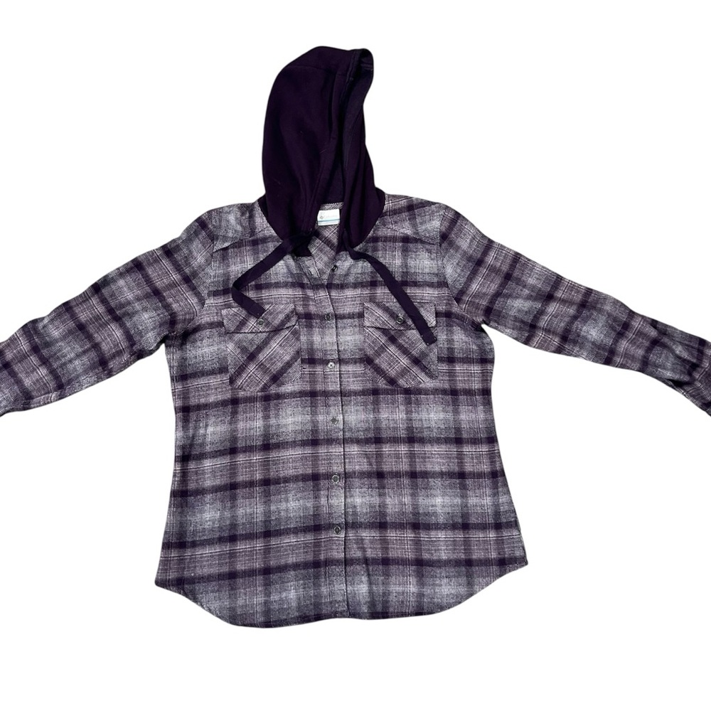 Columbia Womens Canyon Point II Shirt Jacket Purple Hooded Flannel Hiking Large - Picture 4 of 9